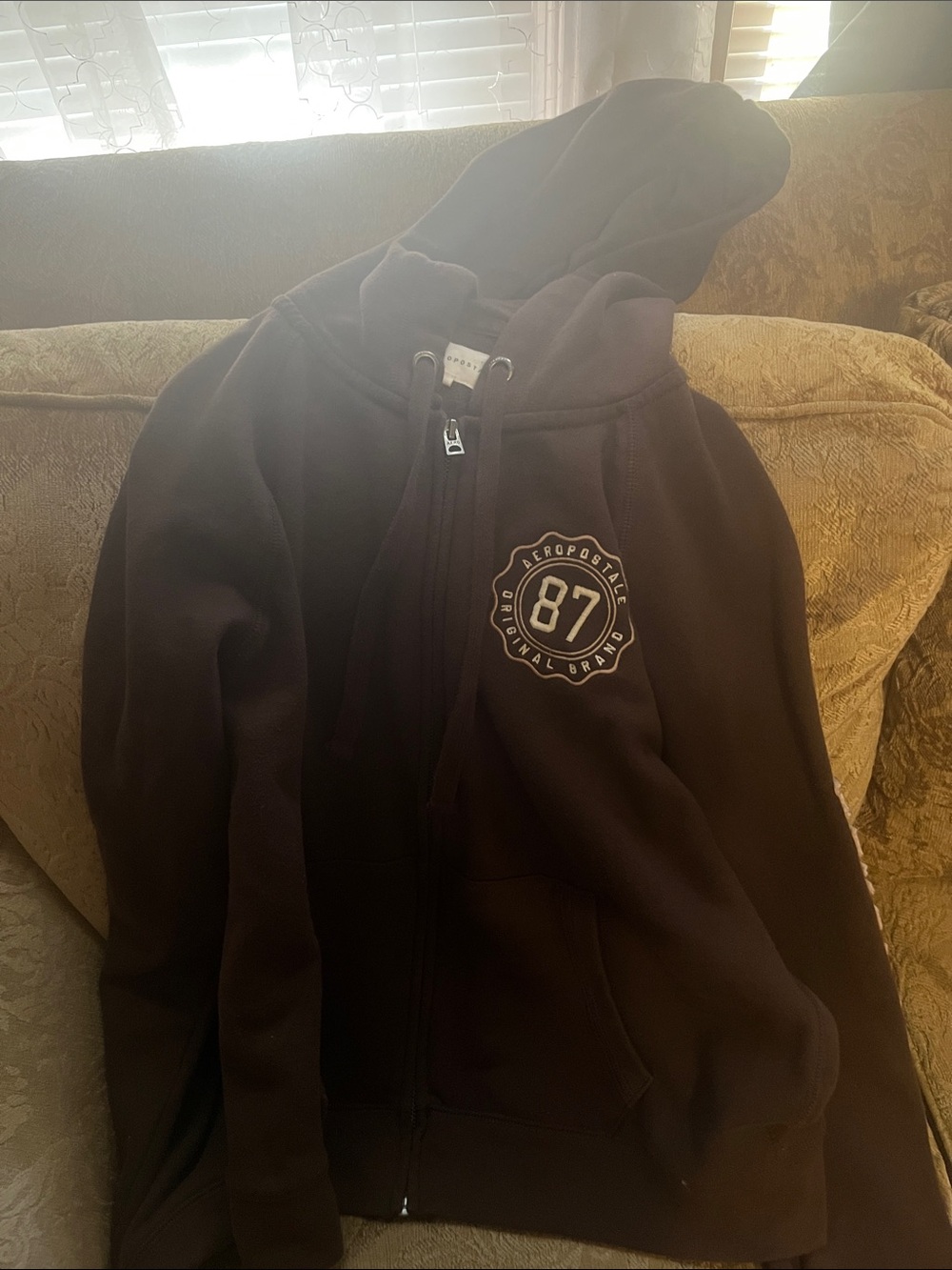 Aeropostale Brown Kids Zip-Up Hoodie with 87 Badge